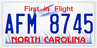 NC license plate AFM8745