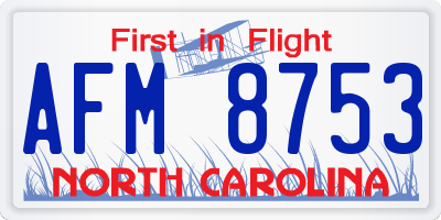 NC license plate AFM8753