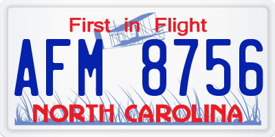 NC license plate AFM8756