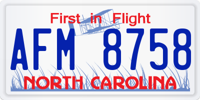 NC license plate AFM8758