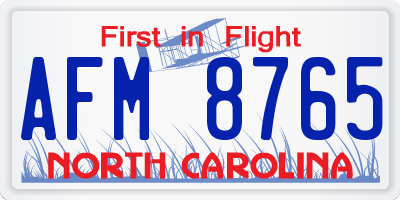 NC license plate AFM8765