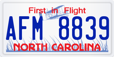 NC license plate AFM8839