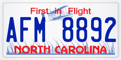 NC license plate AFM8892