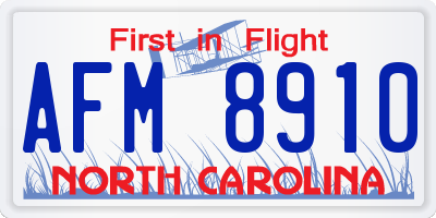 NC license plate AFM8910