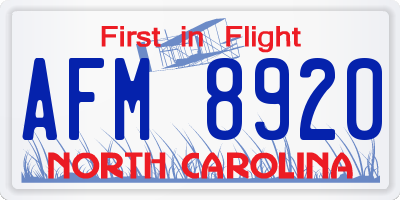 NC license plate AFM8920