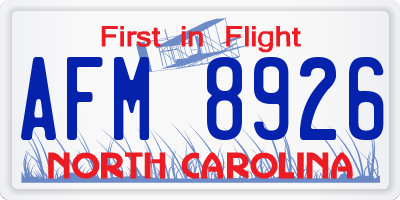 NC license plate AFM8926