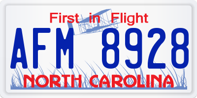 NC license plate AFM8928