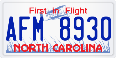 NC license plate AFM8930