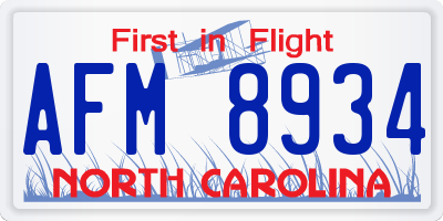 NC license plate AFM8934