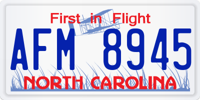 NC license plate AFM8945