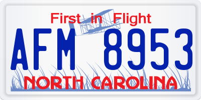 NC license plate AFM8953