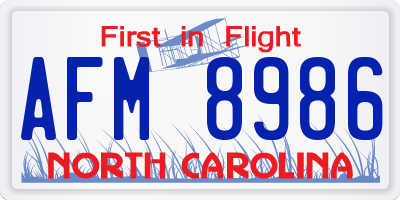 NC license plate AFM8986