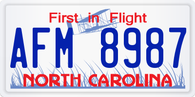 NC license plate AFM8987