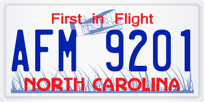 NC license plate AFM9201