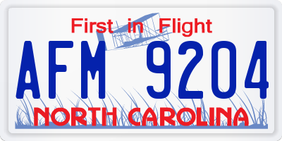 NC license plate AFM9204