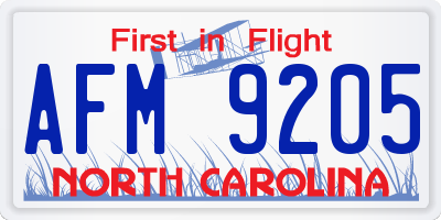 NC license plate AFM9205