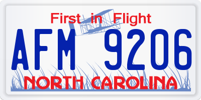 NC license plate AFM9206