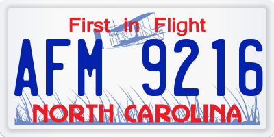 NC license plate AFM9216