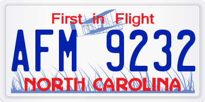NC license plate AFM9232