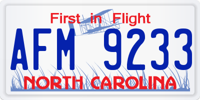 NC license plate AFM9233