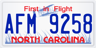 NC license plate AFM9258