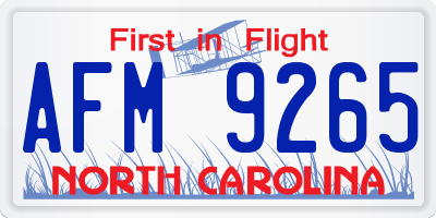 NC license plate AFM9265