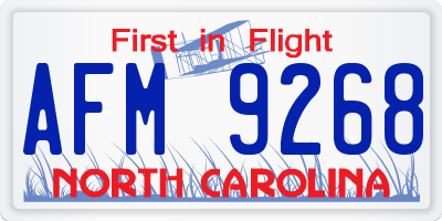 NC license plate AFM9268