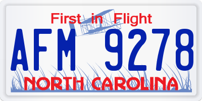 NC license plate AFM9278