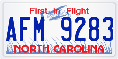 NC license plate AFM9283