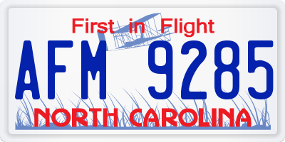 NC license plate AFM9285