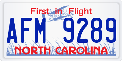 NC license plate AFM9289