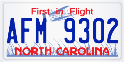 NC license plate AFM9302