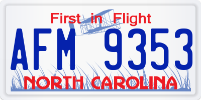 NC license plate AFM9353
