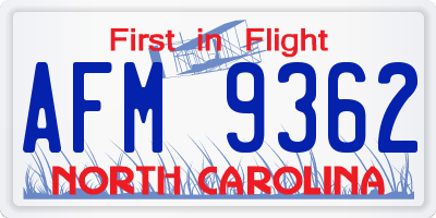 NC license plate AFM9362