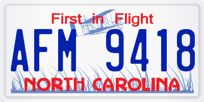 NC license plate AFM9418