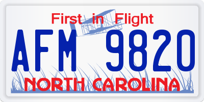 NC license plate AFM9820