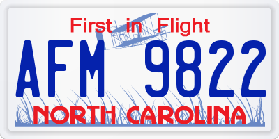 NC license plate AFM9822