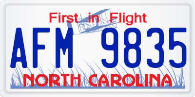 NC license plate AFM9835