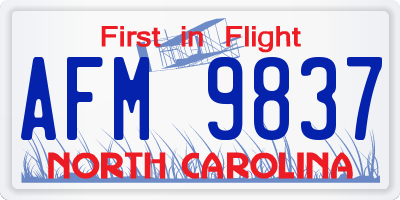 NC license plate AFM9837