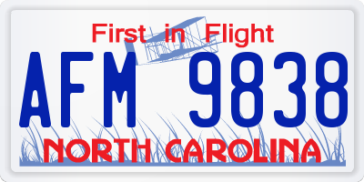 NC license plate AFM9838