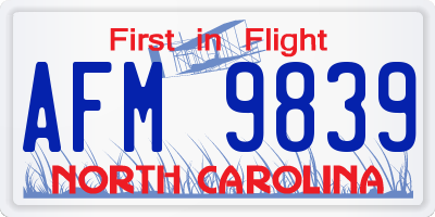 NC license plate AFM9839