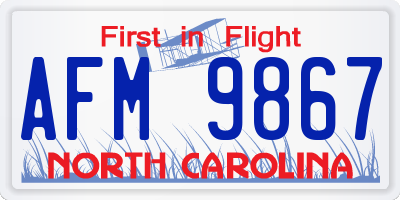 NC license plate AFM9867