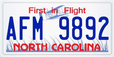 NC license plate AFM9892