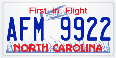 NC license plate AFM9922