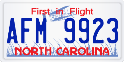 NC license plate AFM9923