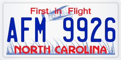 NC license plate AFM9926