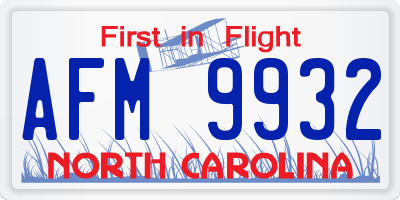 NC license plate AFM9932