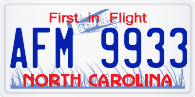 NC license plate AFM9933