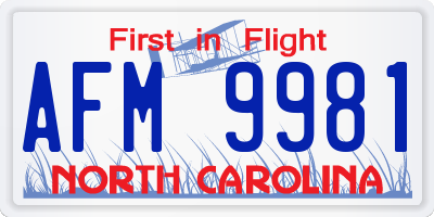 NC license plate AFM9981