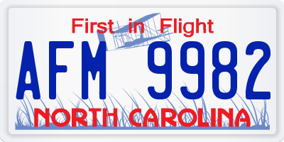NC license plate AFM9982